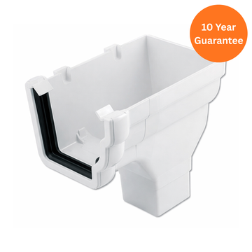 White Ogee Gutter Stop End Outlet Right Hand uPVC Rainwater Outlet
