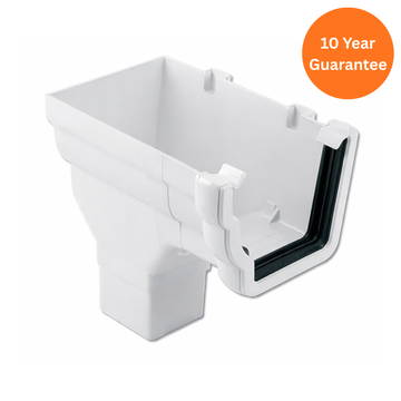 White Ogee Gutter Stop End Outlet Left Hand uPVC Rainwater Outlet