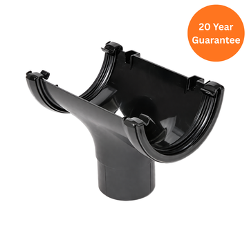 FloPlast Half Round Gutter Run Outlet Cast Iron Effect Rainwater Outlet