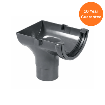 Half-Round Gutter Run Outlet Stop End Grey uPVC Rainwater Outlet