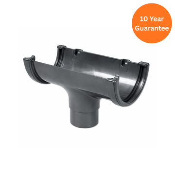 Grey Hi-Cap Gutter Running Outlet uPVC Downpipe Connector
