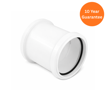 White 110mm uPVC Double Socket Soil Pipe Coupling