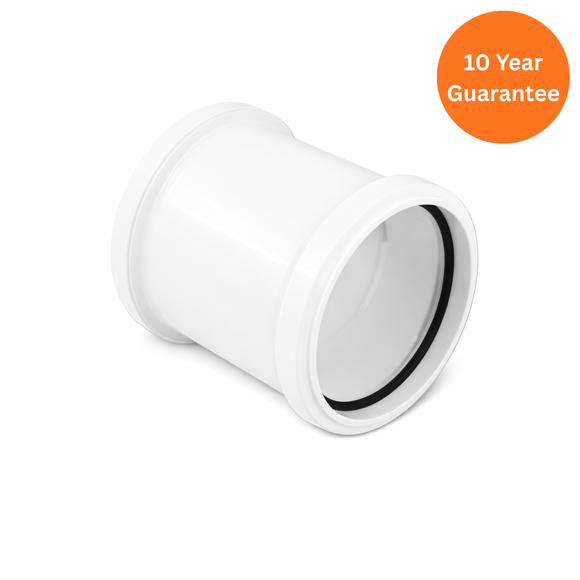 White 110mm uPVC Double Socket Soil Pipe Coupling