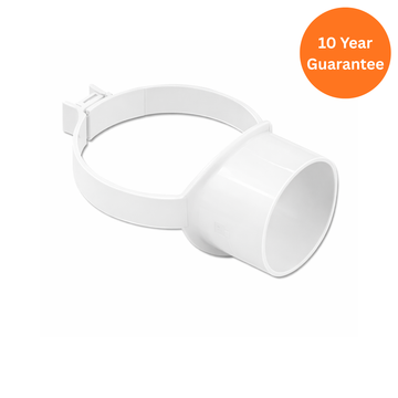 White 110mm uPVC Strap Boss for Soil Pipe Systems