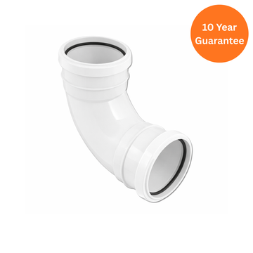 White 110mm uPVC 90° Double Socket Soil Pipe Bend