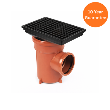 110mm Underground Bottle Gully with Rectangular Grid – FloPlast uPVC Drainage Trap