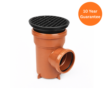 110mm Underground Back Inlet Bottle Gully with Circular Grid – FloPlast uPVC Drainage Trap