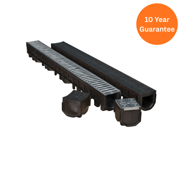 Galvanised Channel Drain Garage Pack (3 x 1m inc end cap and outlet)